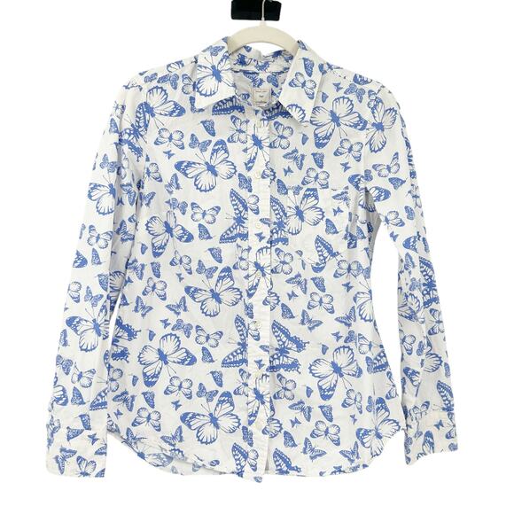 Gap Womens Cottagecore The Fitted Boyfriend Butterfly‎ Print Button Up Shirt XS - Picture 1 of 6